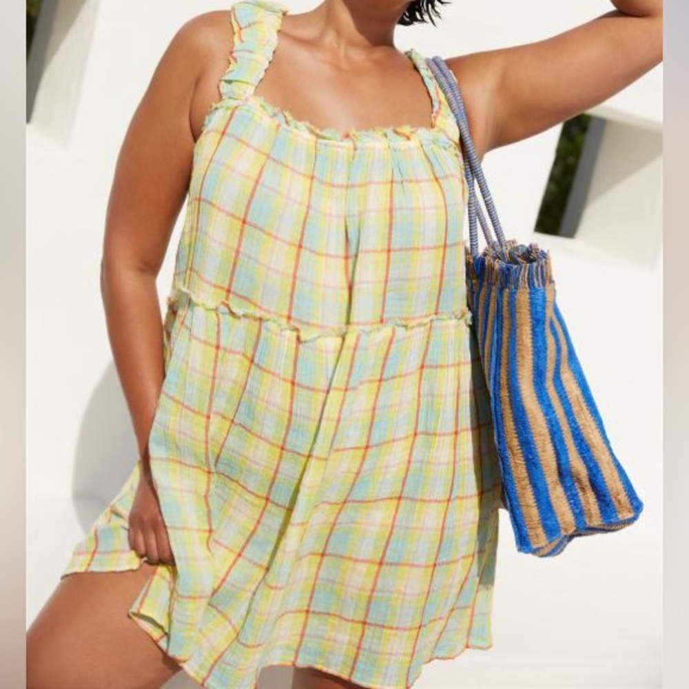 Anthropologie Yellow Plaid Mini Dress
